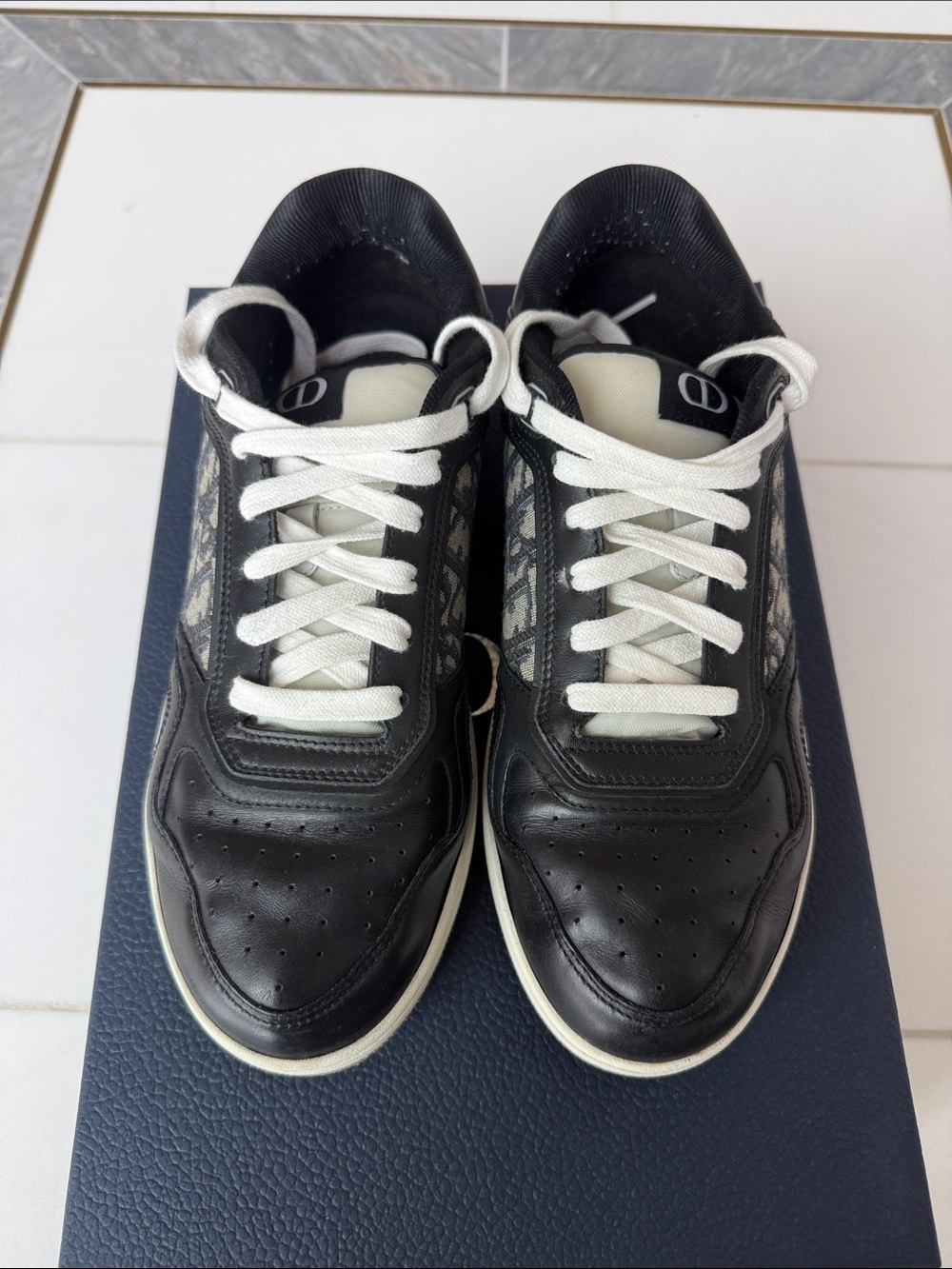 Dior B27 uptown low top Black Leather Sneakers with White Laces